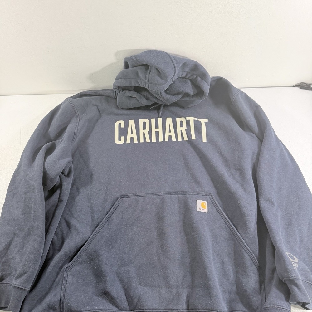 Carhartt Rain Defender Green Graphic Print Blue Fleece Pullover Hoodie Men's 3XL